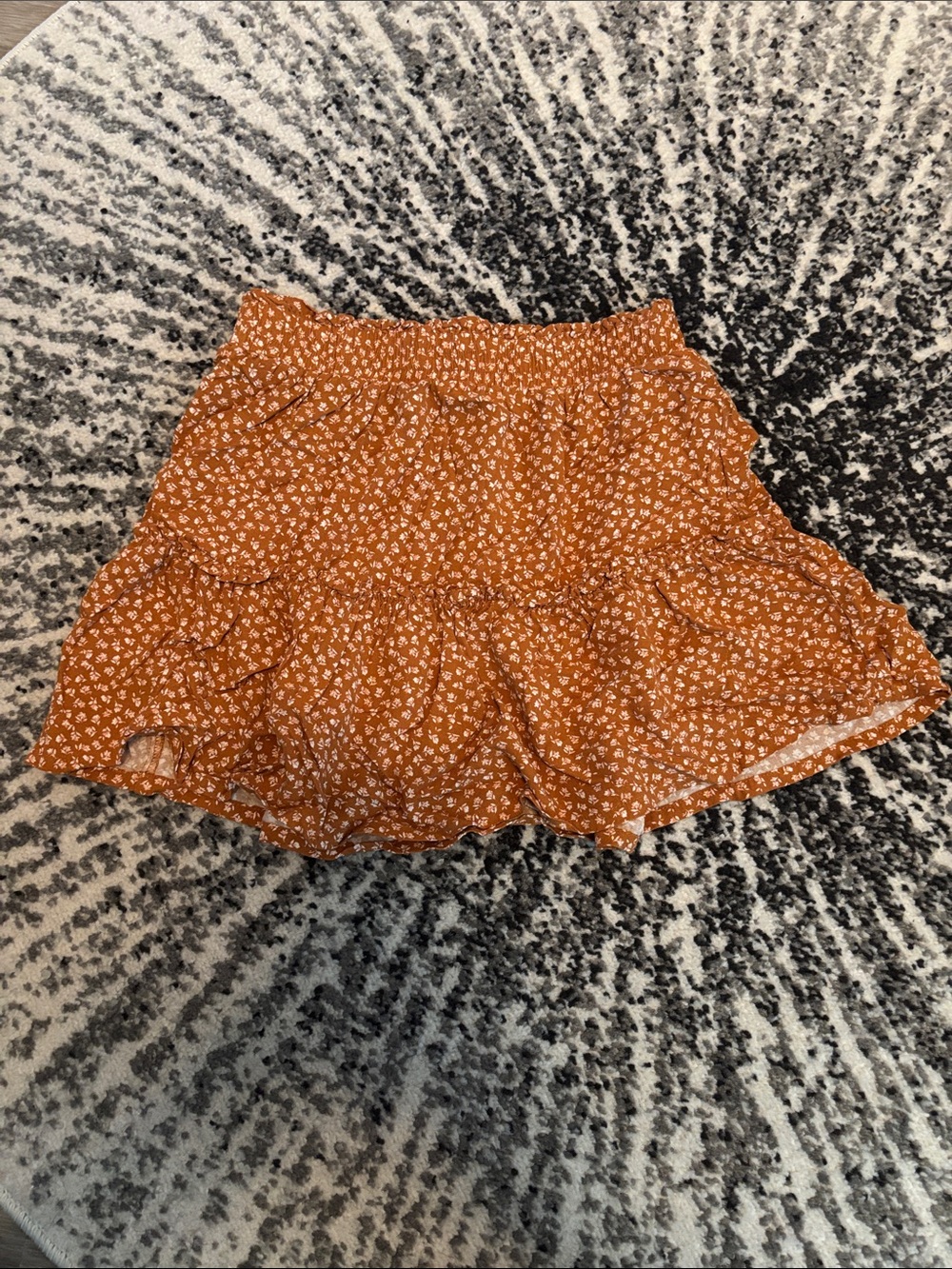 Girls Floral Ruffle Mini Skirt - Rust
